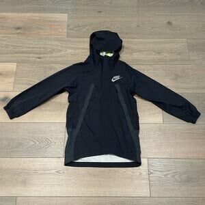 NIKE Black‎ Gray Neon Yellow Waterproof Hooded Full Zipper Jacket Size Small
